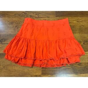 Farm Rio 3D Pineapple Tiered Mini Skirt Women’s XL Red Cotton Tropical Bold